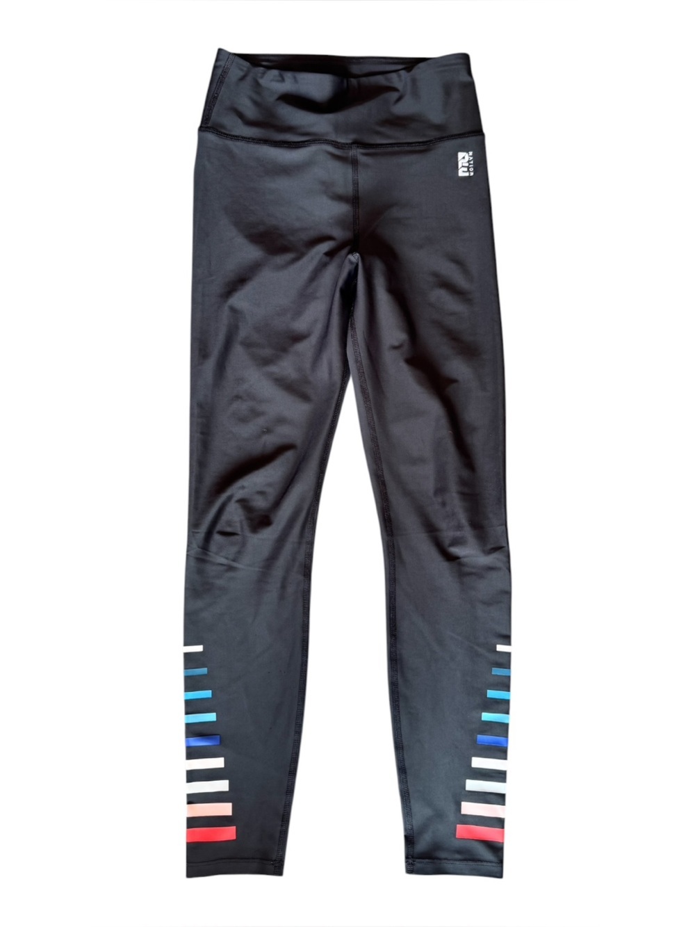 P.E Nation Black High-Waist Leggings with Multicolor Stripe Detail